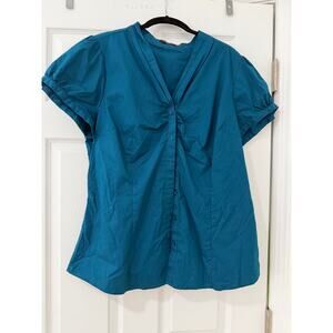 The Limited - Women's Essential - Short Sleeve Button Down Shirt - Blue - XL